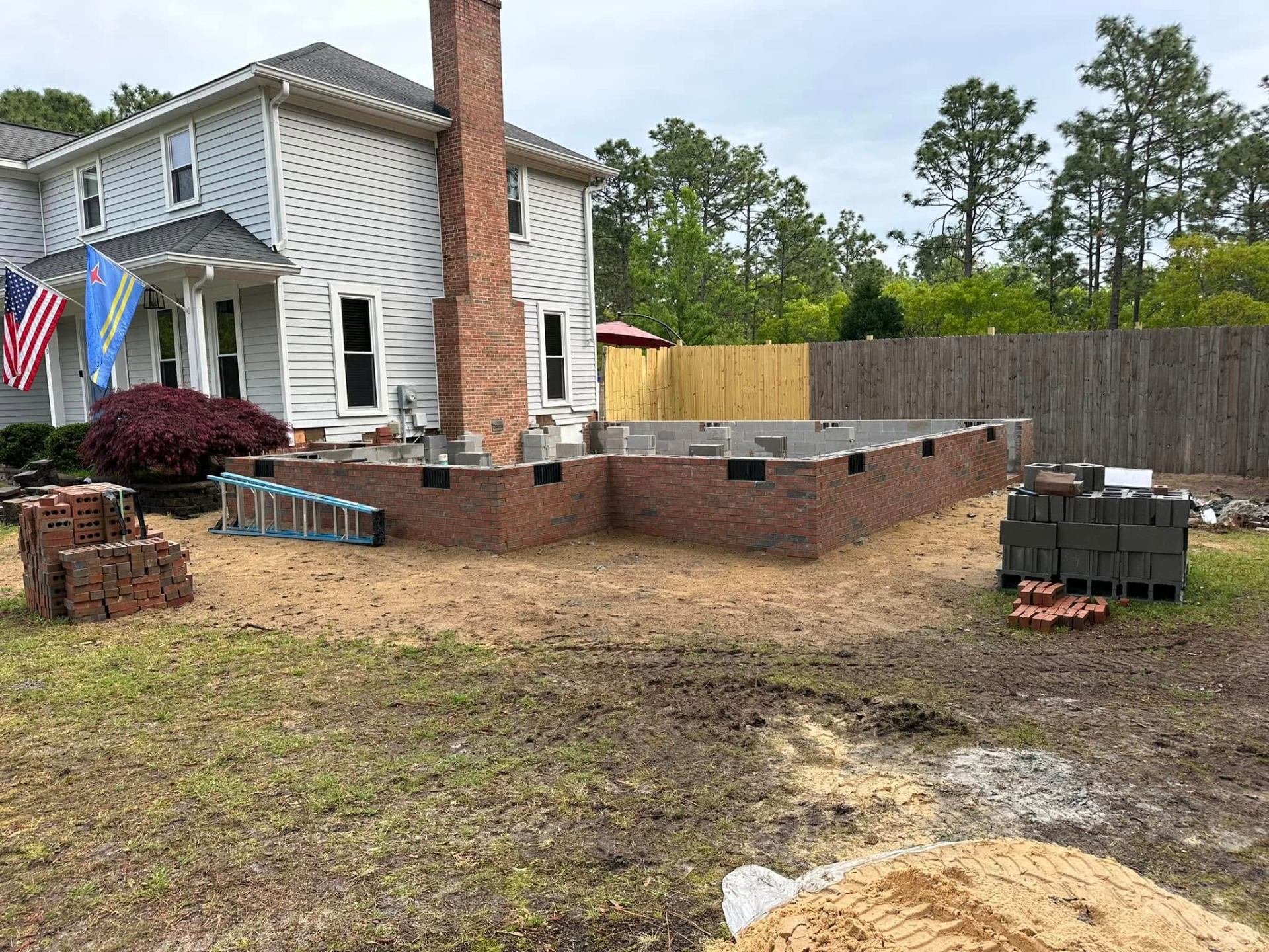 Home addition before - foundation brickwork